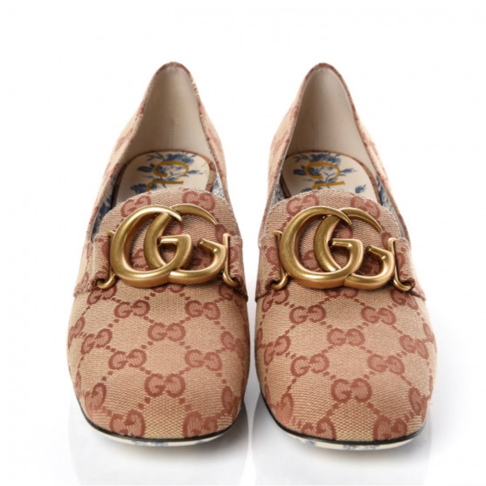 Gucci Monogram GG Victoire Loafer Pumps-Beige Ruggine